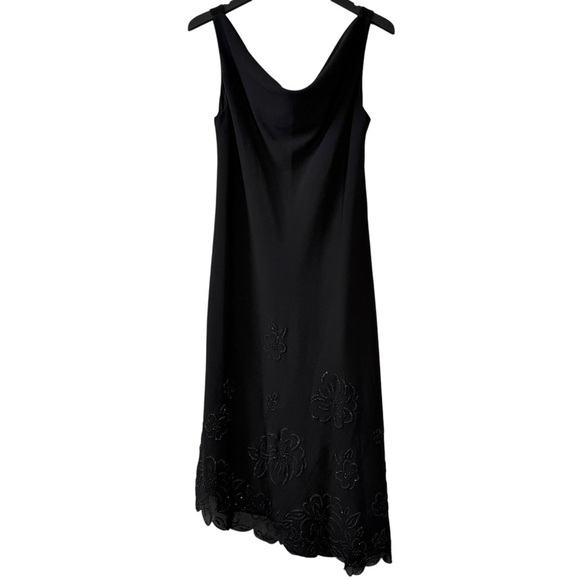 Jump Apparel Size 16 Black Y2K Cowl Neck Floral Beaded Asymmetrical Hem Dress - Picture 3 of 9